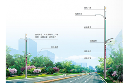 以城市路灯杆、多功能杆为载体，与AI智能、云计算、物联网等技术完美结合，建设强大智慧城市。